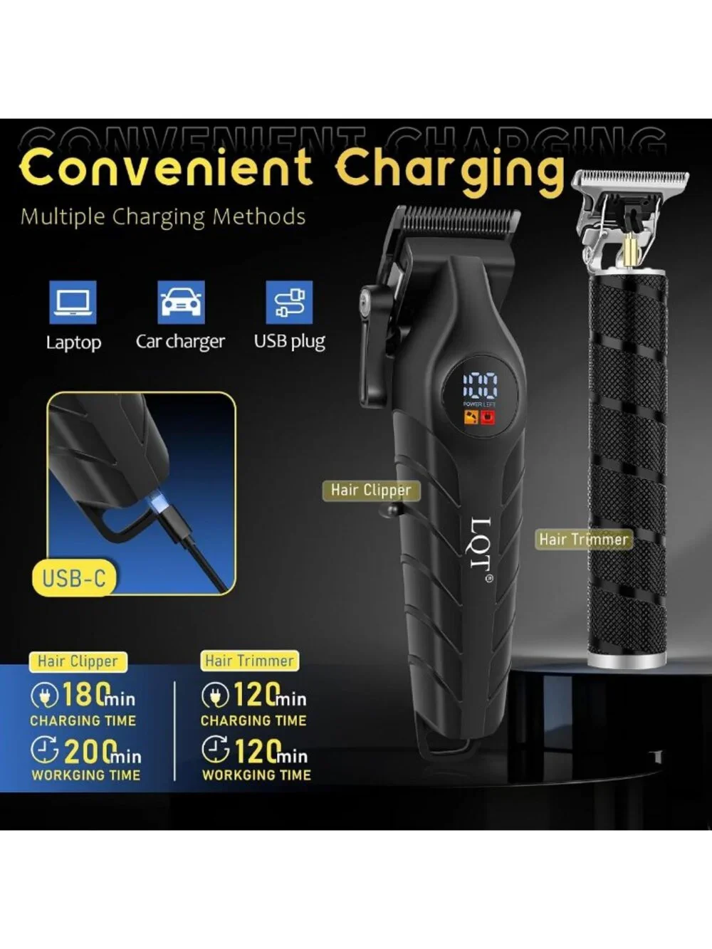 Men's 4-in-1 Cordless Hair Clippers & Trimmer Set, Waterproof Groomer & T-Blade